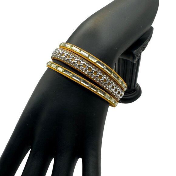 Bohemian Leather & Crystal Layered Bracelet With Snap Closure - Picture 2 of 4